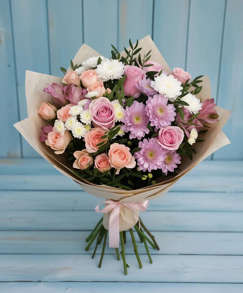 Букет цветов из: Хризантемы, Розы и Альстромерии в Мамонах