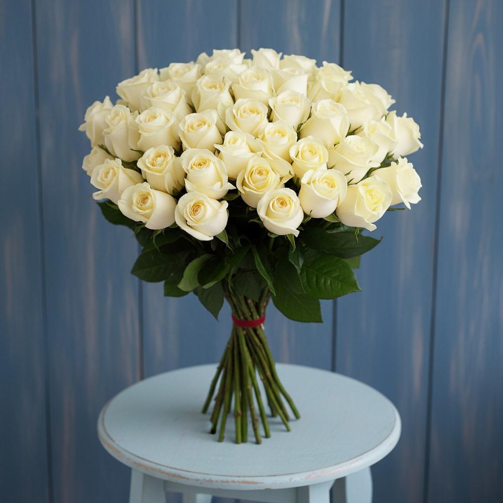 Букет 51 Белая роза Эдлесс Лав в Мамонах