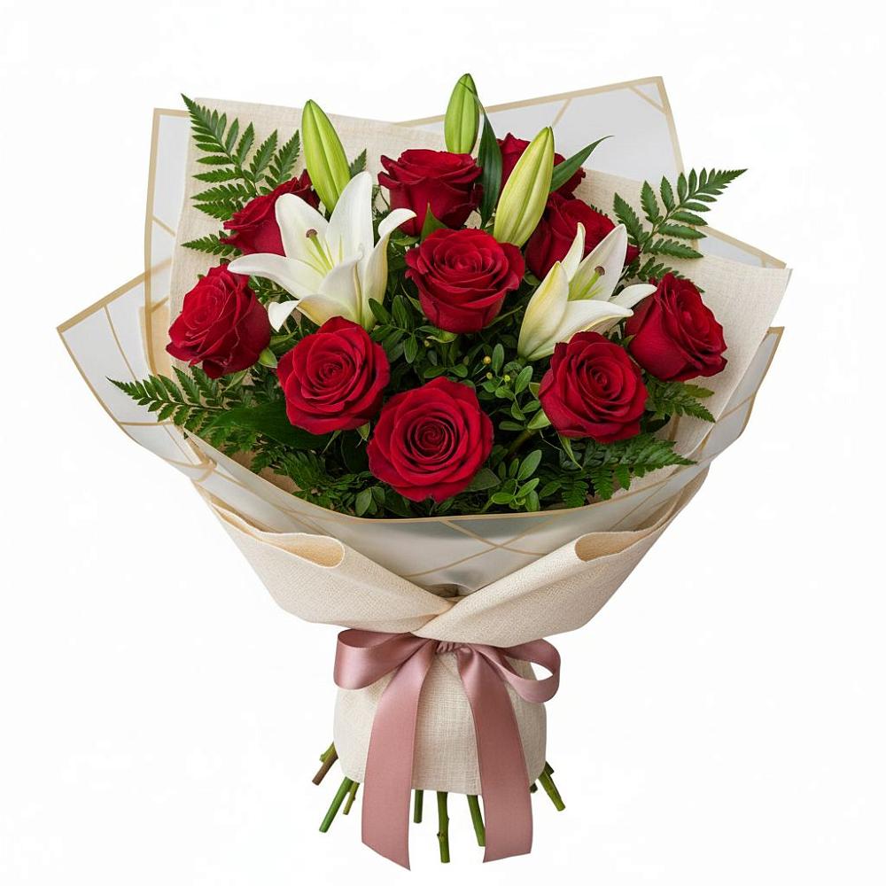 Букет цветов из: Лилии и Розы в Мамонах