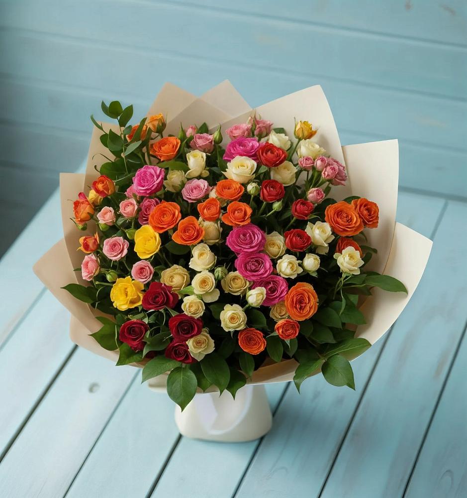 Букет Микс из разноцветных кустовых роз в Мамонах