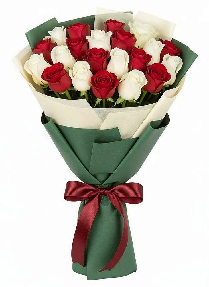 Букет Микс из красных и белых роз в Мамонах