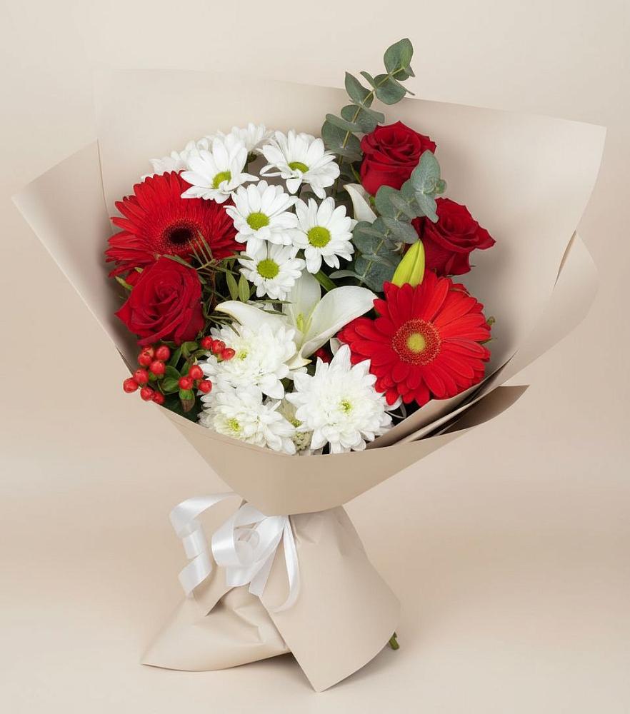 Букет цветов из: Розы, Хризантемы, Герберы и Лилии в Мамонах
