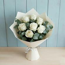 Букет Белые розы в Эвкалипте в Мамонах