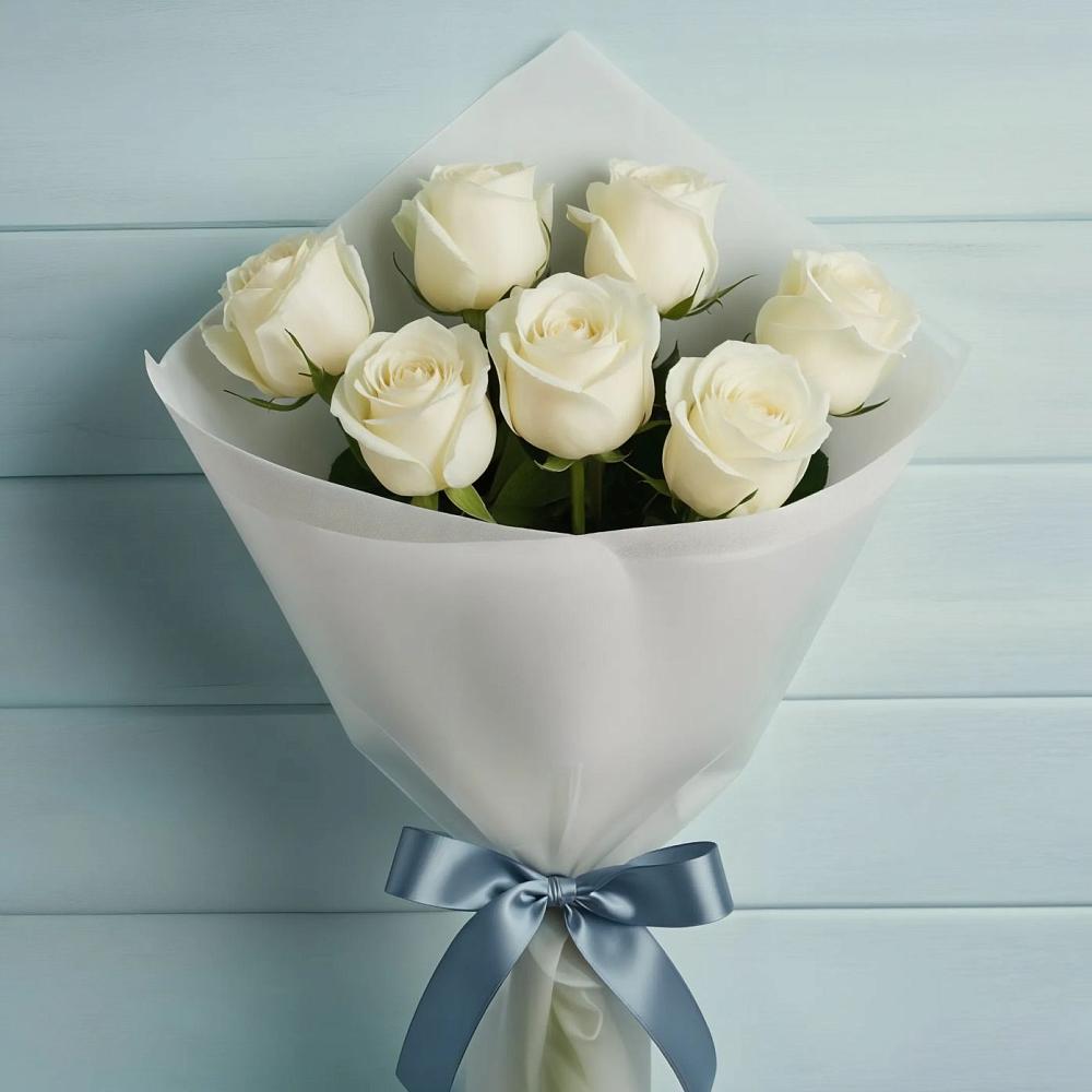 Букет 7 Белых роз Эдлесс Лав в Мамонах